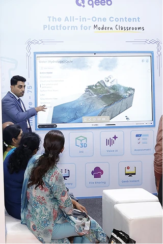 Coltec booth showcasing Rise and Inertia Series Intelligent Interactive Flat Panels for education and corporate solutions.