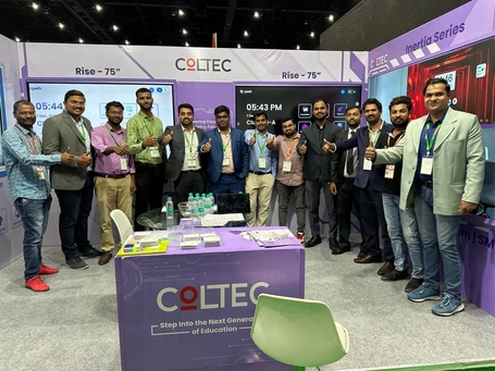 Coltec team proudly presenting interactive flat panel solutions at ET TECHX 2024, redefining educational and corporate innovation.
