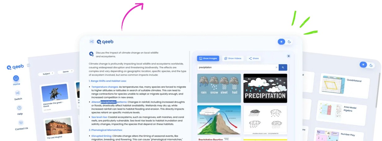 QEEB Digital Content Platform showing precipitation science lesson