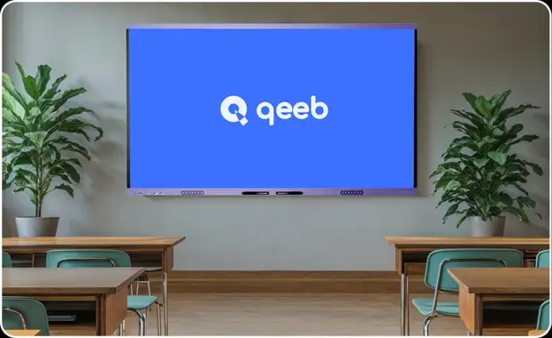 QEEB on an interactive flat panel (smart board) in a modern classroom